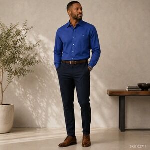 Brandini Le Collezioni Mens Royal Blue Textured Button Down Shirt Medium 02711